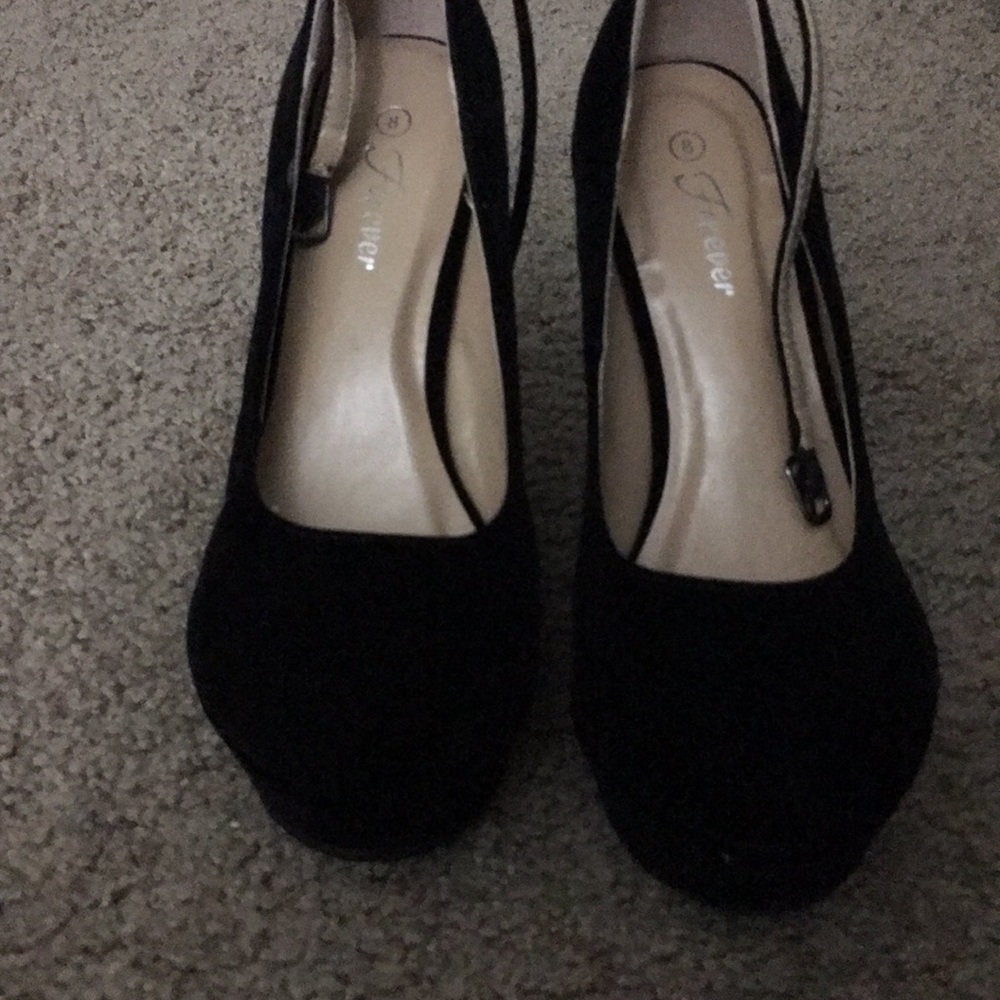 Black ankle strap wedge heels (new without tag)